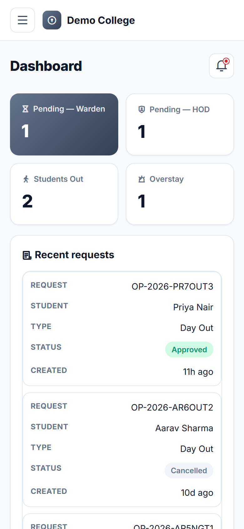 College Outpass & Gate Pass Management Software screenshot