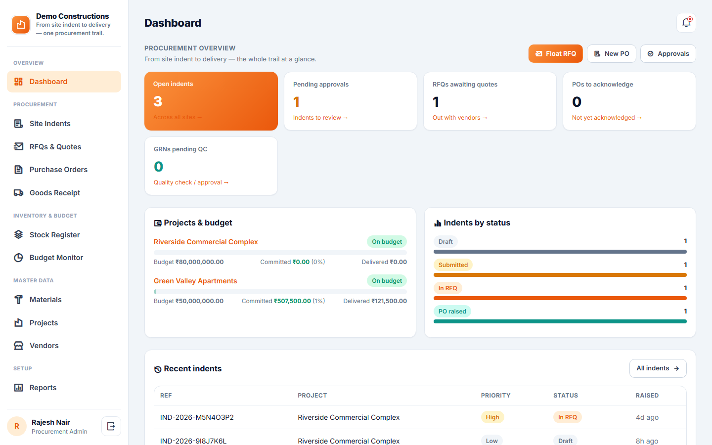 Construction Material Procurement & Vendor Management System screenshot