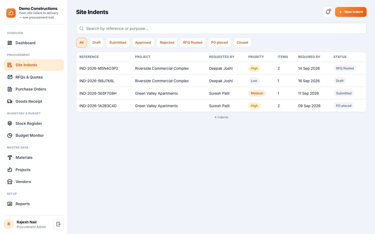 Construction Material Procurement & Vendor Management System screenshot