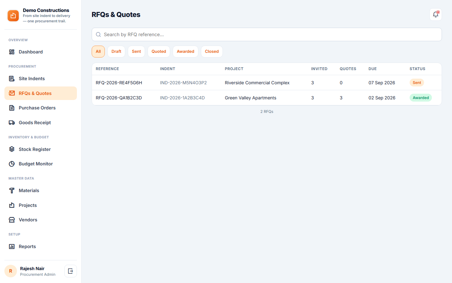 Construction Material Procurement & Vendor Management System screenshot
