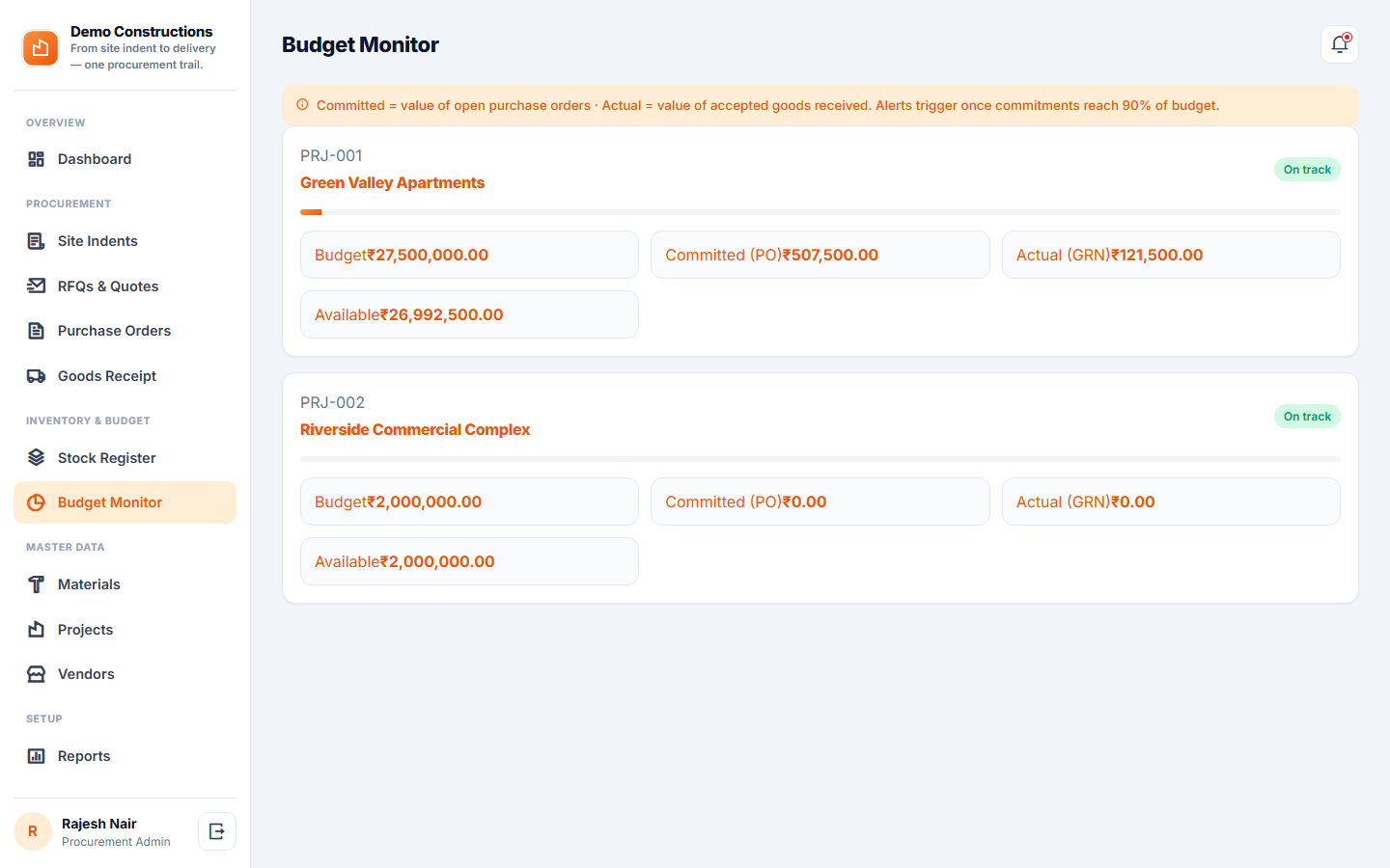 Construction Material Procurement & Vendor Management System screenshot