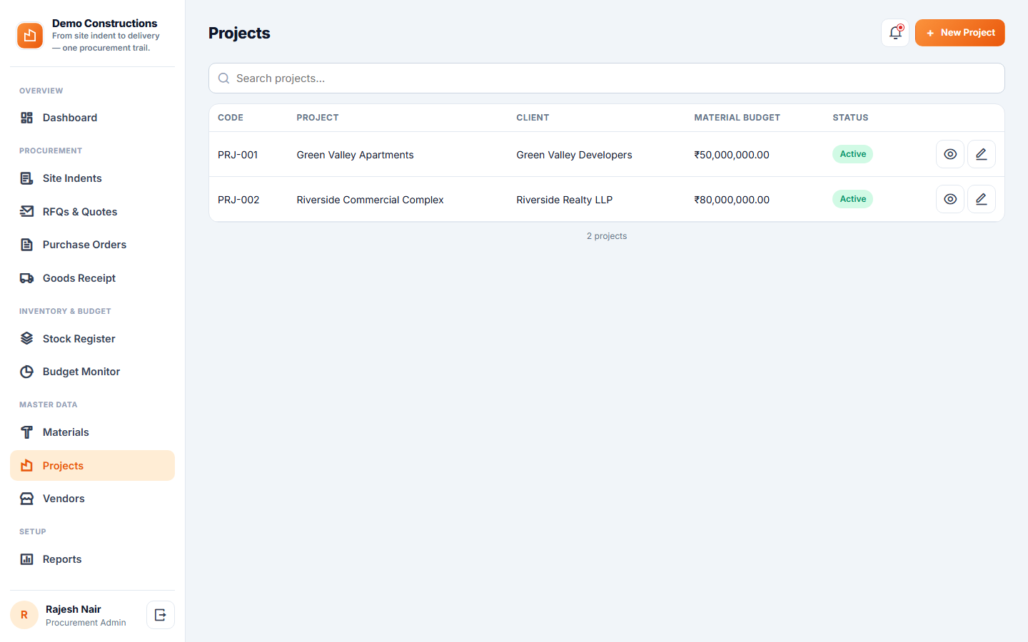 Construction Material Procurement & Vendor Management System screenshot