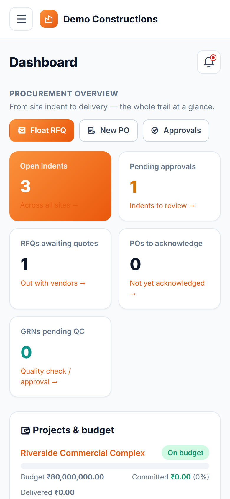 Construction Material Procurement & Vendor Management System screenshot