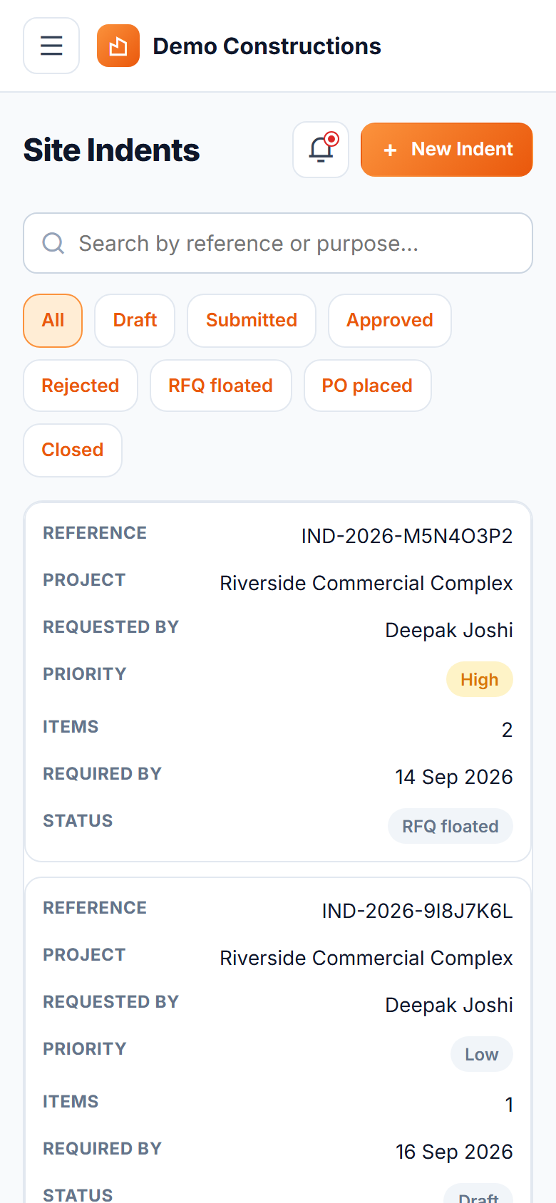 Construction Material Procurement & Vendor Management System screenshot
