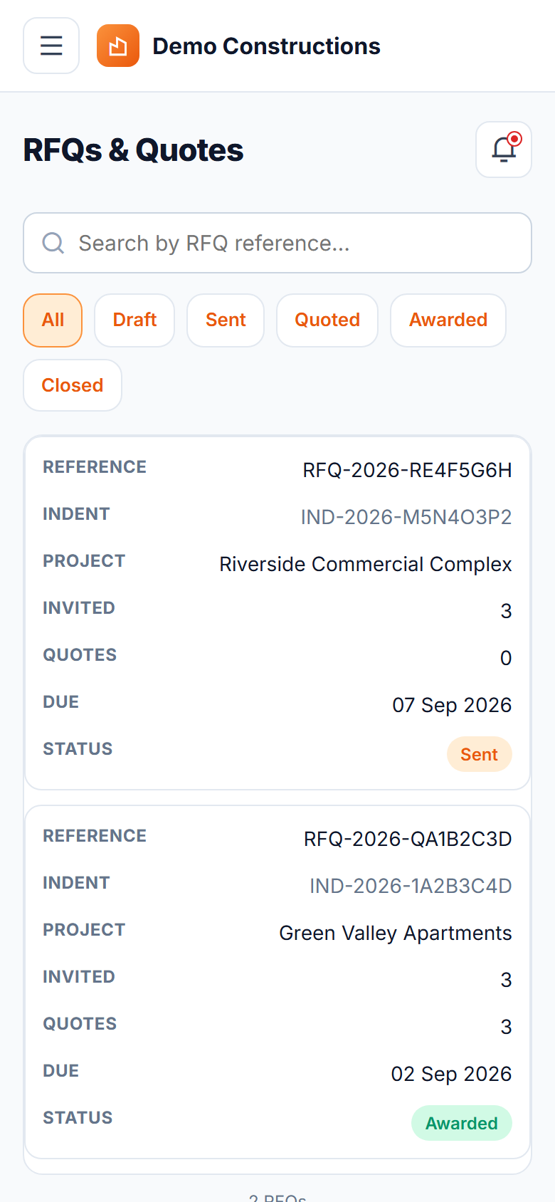 Construction Material Procurement & Vendor Management System screenshot
