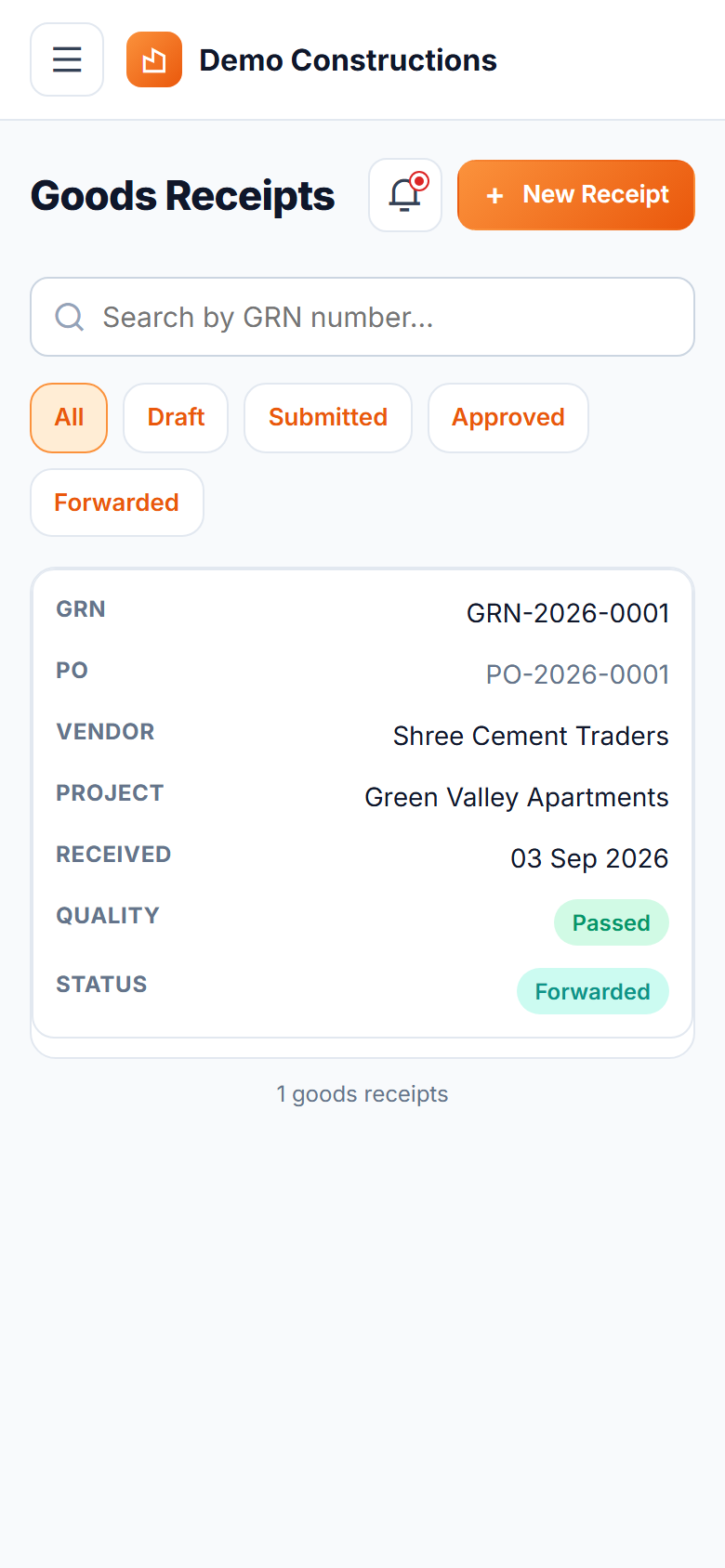 Construction Material Procurement & Vendor Management System screenshot