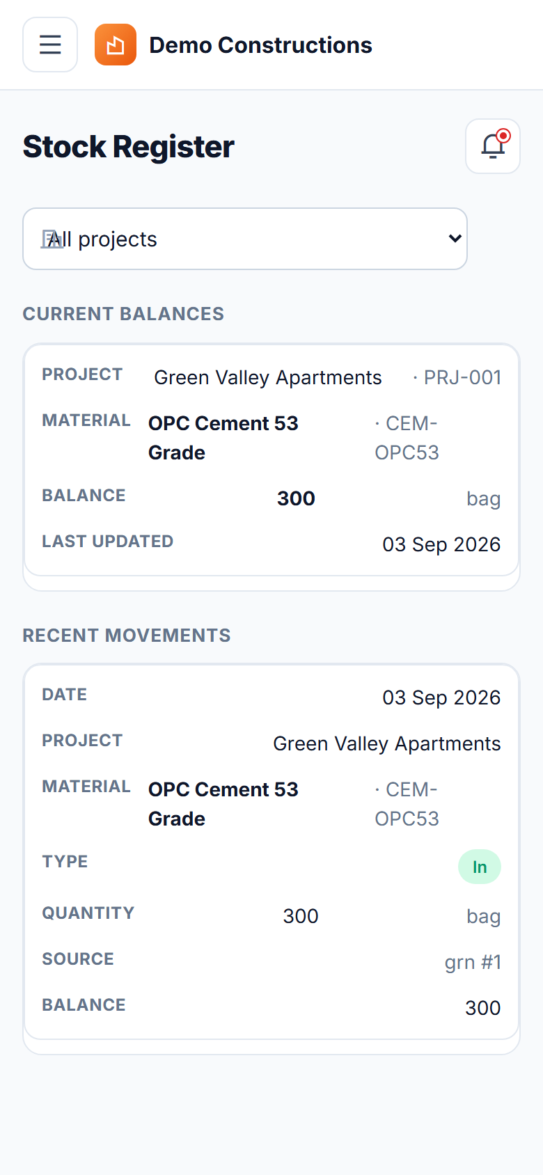 Construction Material Procurement & Vendor Management System screenshot