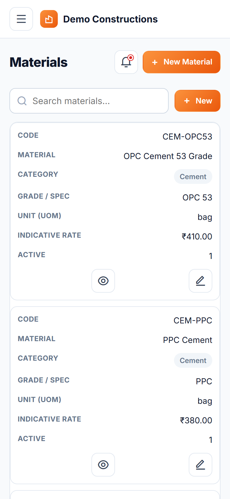 Construction Material Procurement & Vendor Management System screenshot
