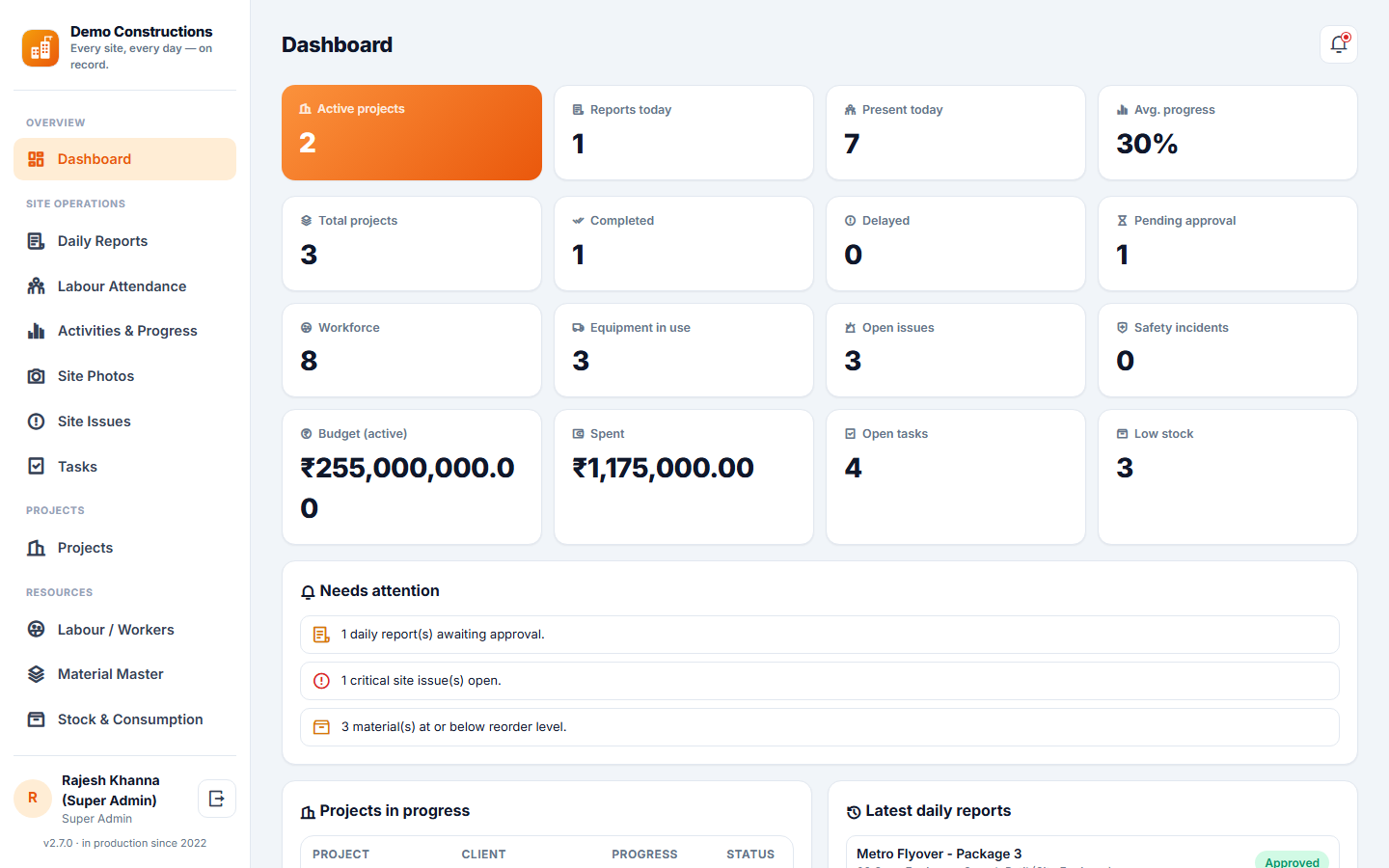 Construction Site Daily Reporting Software screenshot