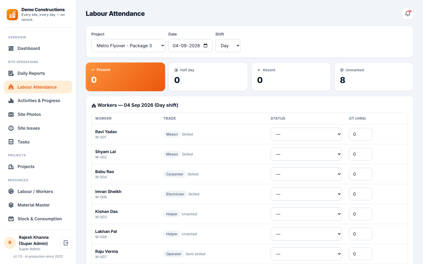 Construction Site Daily Reporting Software screenshot