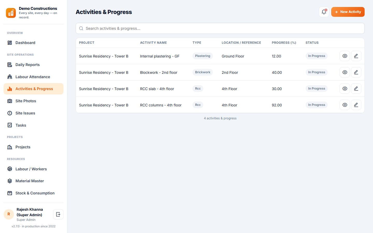 Construction Site Daily Reporting Software screenshot