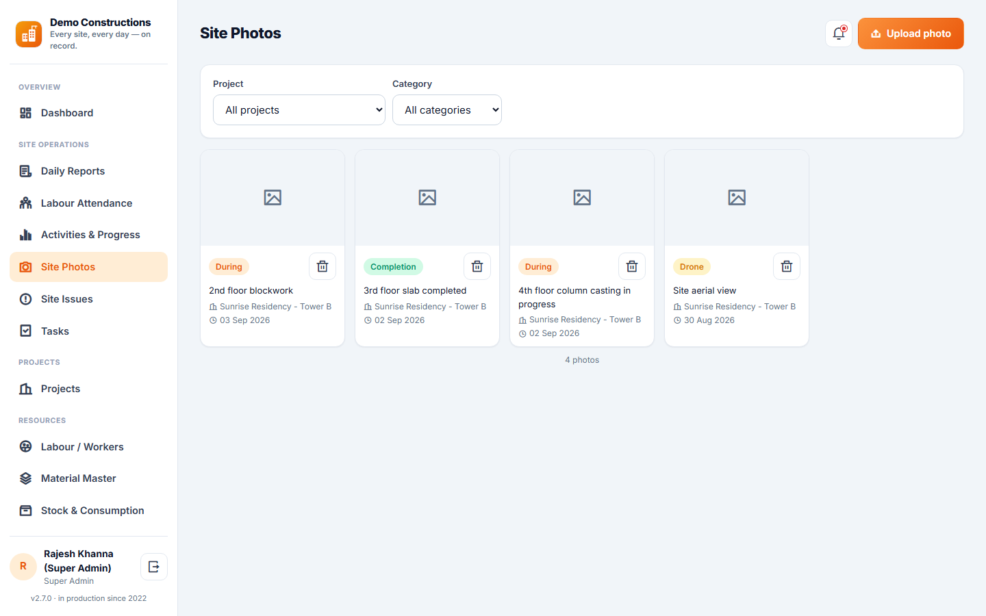 Construction Site Daily Reporting Software screenshot