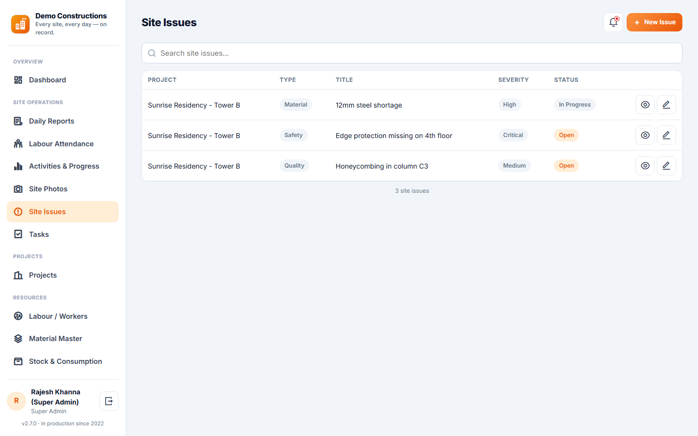 Construction Site Daily Reporting Software screenshot