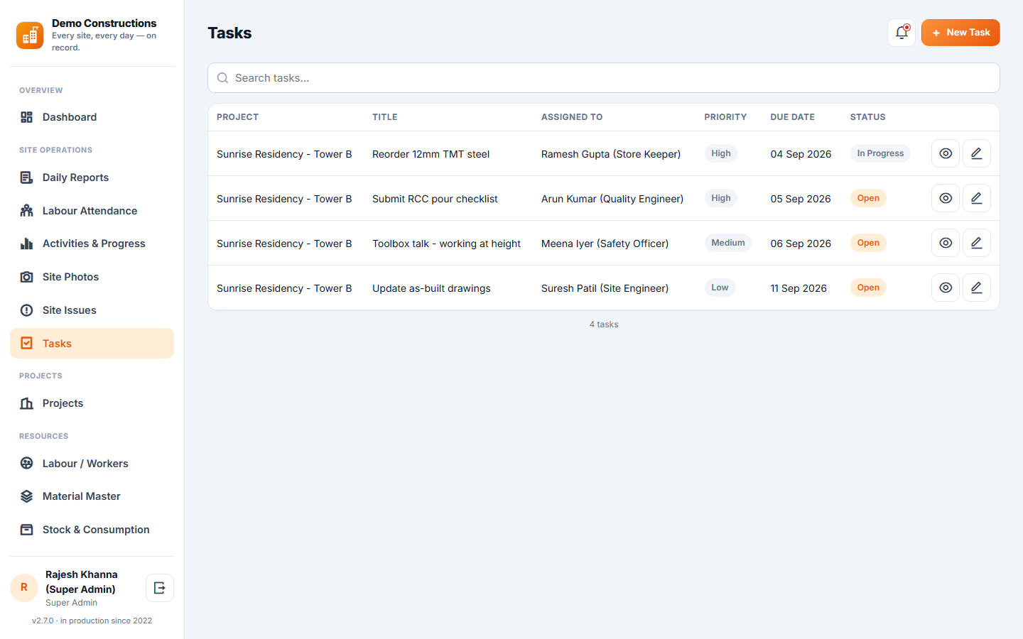 Construction Site Daily Reporting Software screenshot