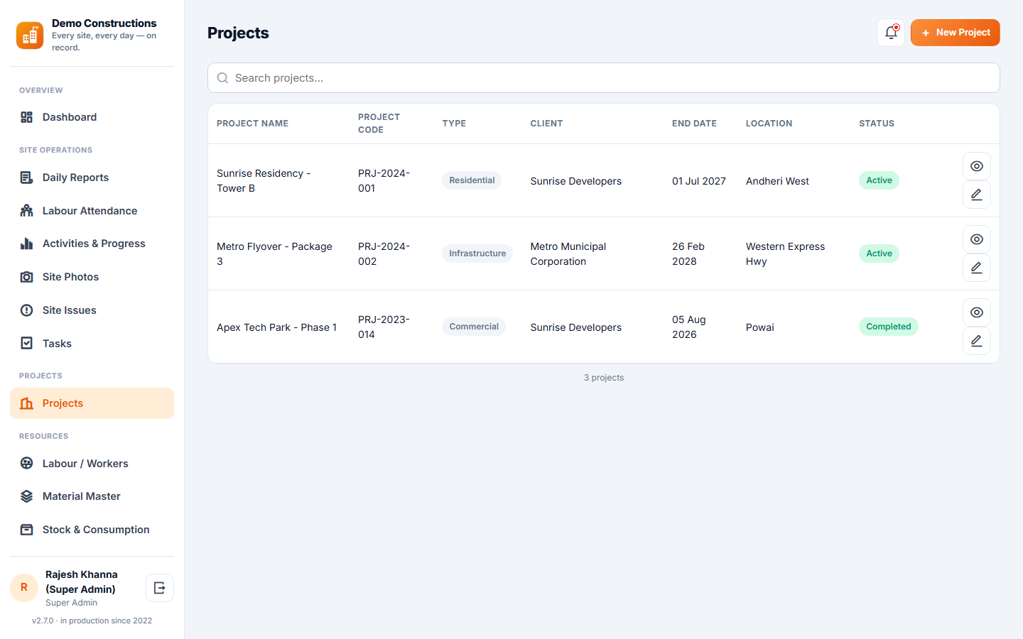 Construction Site Daily Reporting Software screenshot