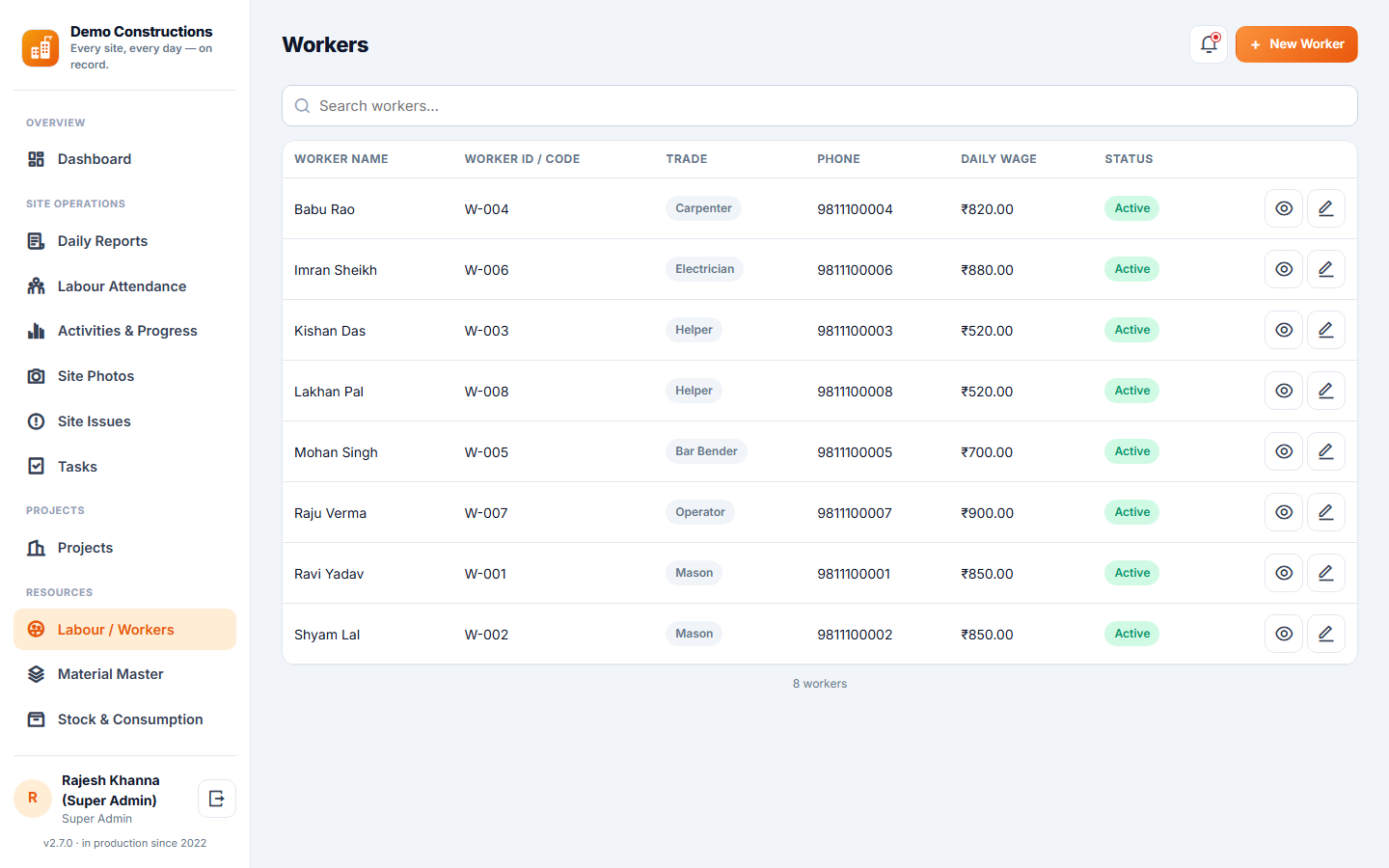 Construction Site Daily Reporting Software screenshot