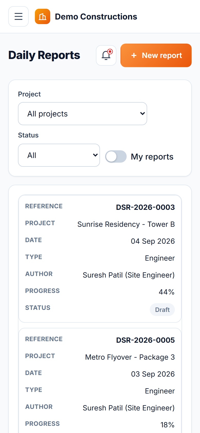 Construction Site Daily Reporting Software screenshot