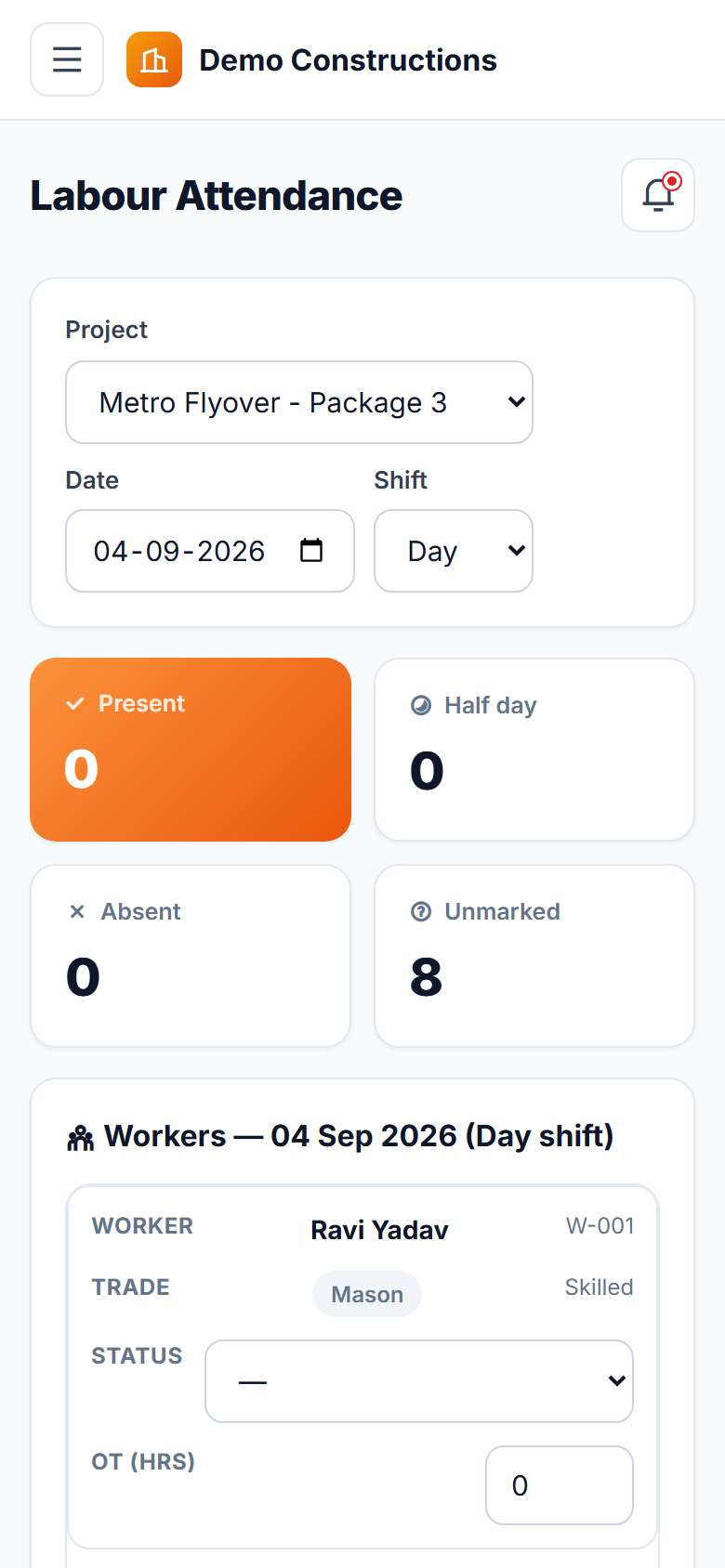 Construction Site Daily Reporting Software screenshot