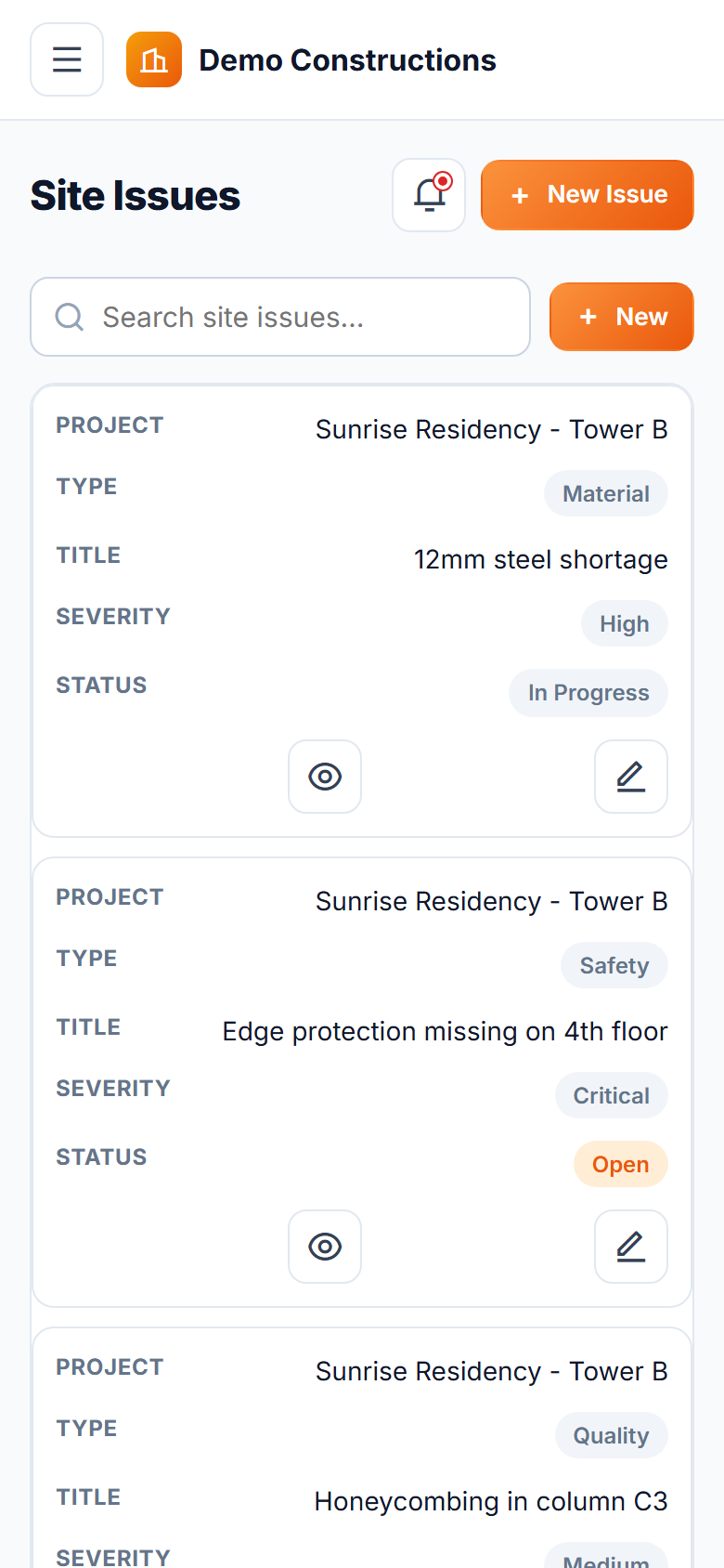 Construction Site Daily Reporting Software screenshot