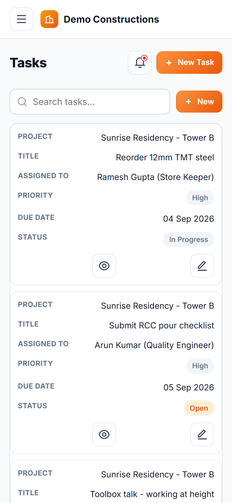 Construction Site Daily Reporting Software screenshot
