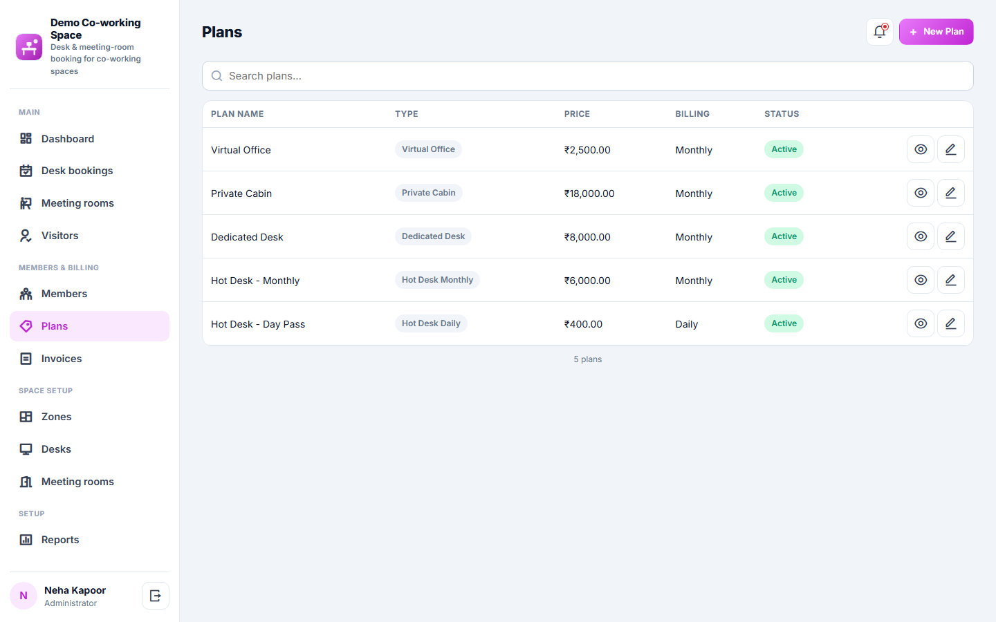 Co-working Space Booking and Management Software screenshot