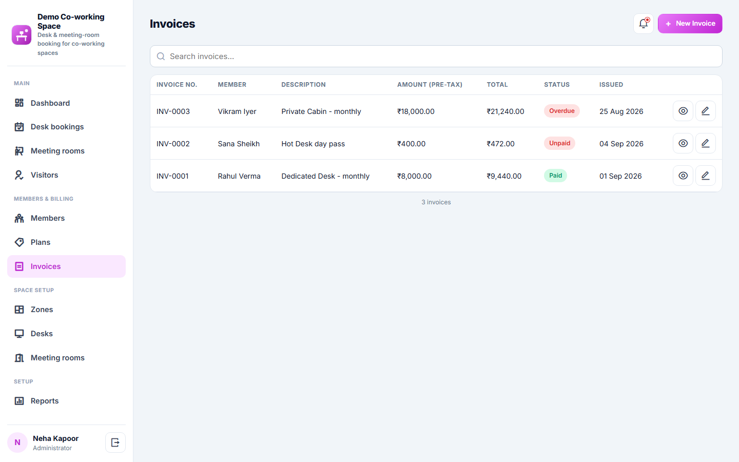 Co-working Space Booking and Management Software screenshot
