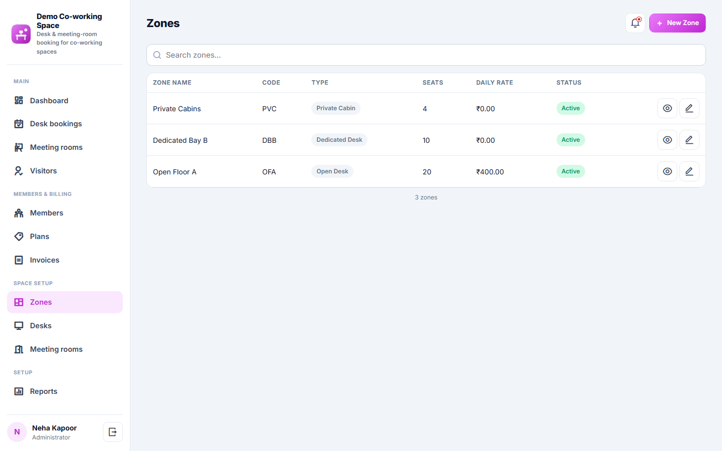 Co-working Space Booking and Management Software screenshot