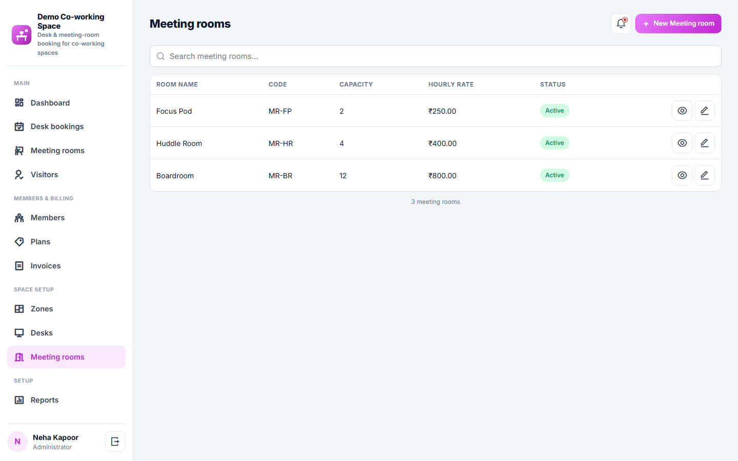 Co-working Space Booking and Management Software screenshot