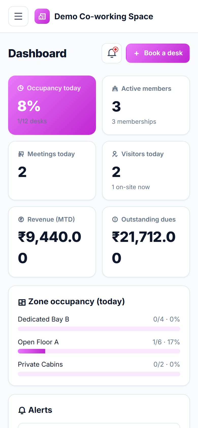 Co-working Space Booking and Management Software screenshot