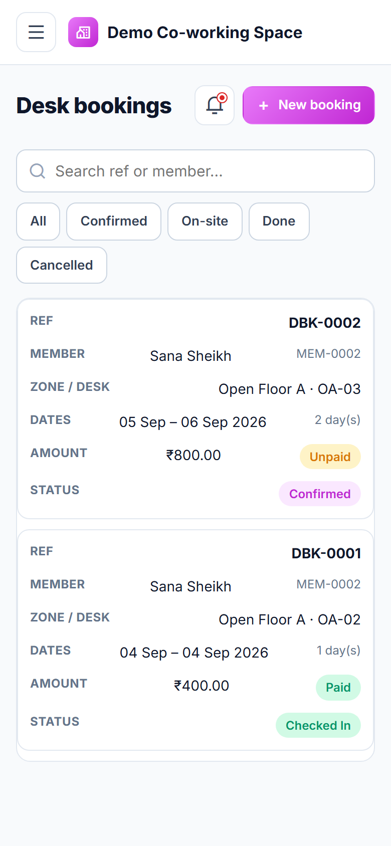 Co-working Space Booking and Management Software screenshot