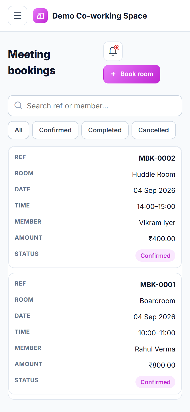 Co-working Space Booking and Management Software screenshot