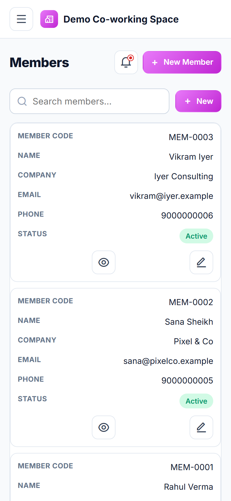 Co-working Space Booking and Management Software screenshot