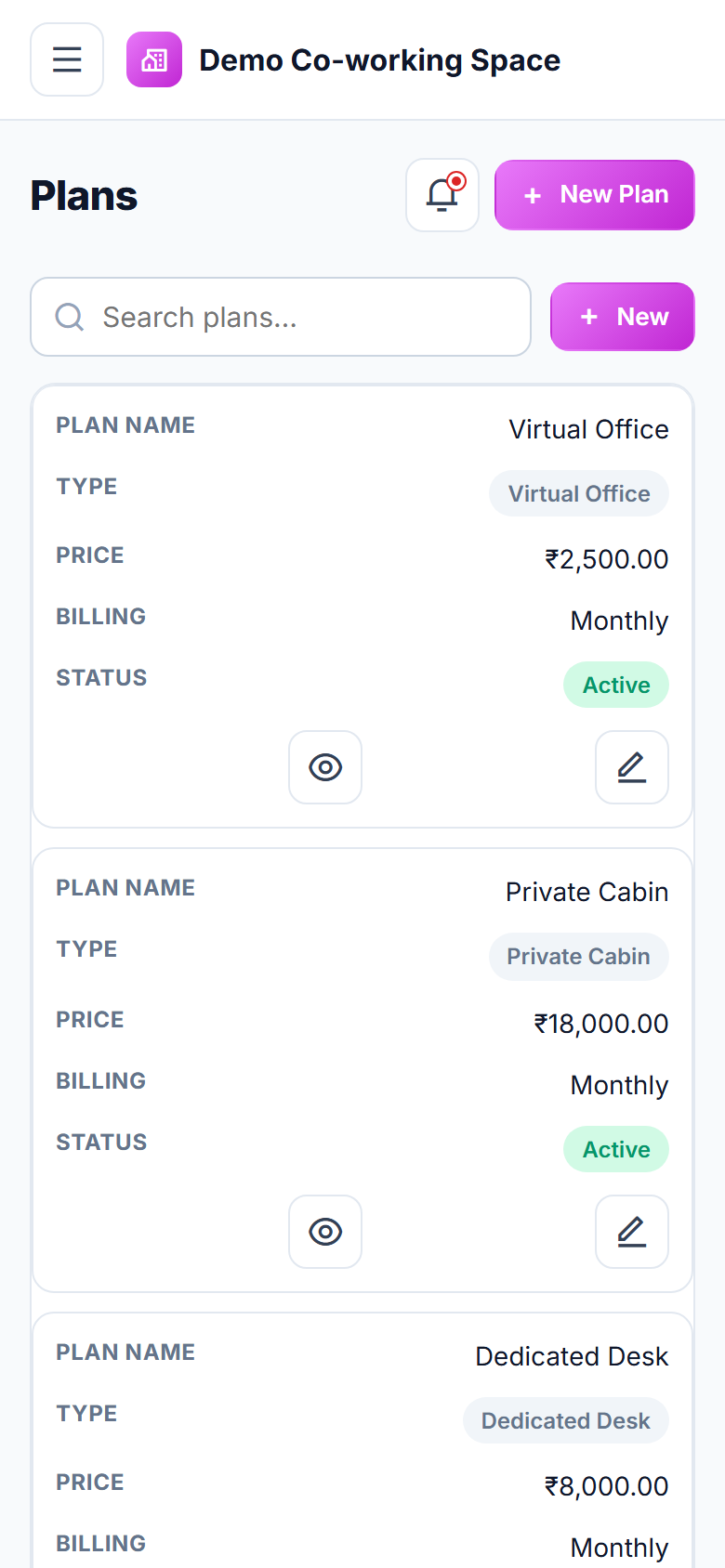Co-working Space Booking and Management Software screenshot