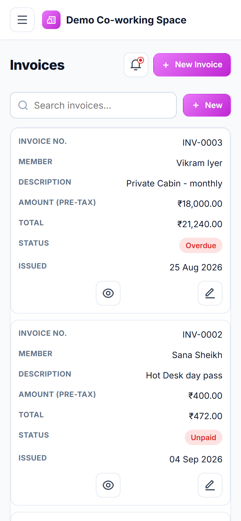 Co-working Space Booking and Management Software screenshot