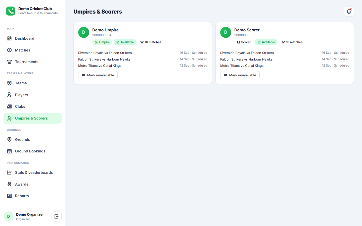 Cricket Scoring & Tournament Management Software screenshot