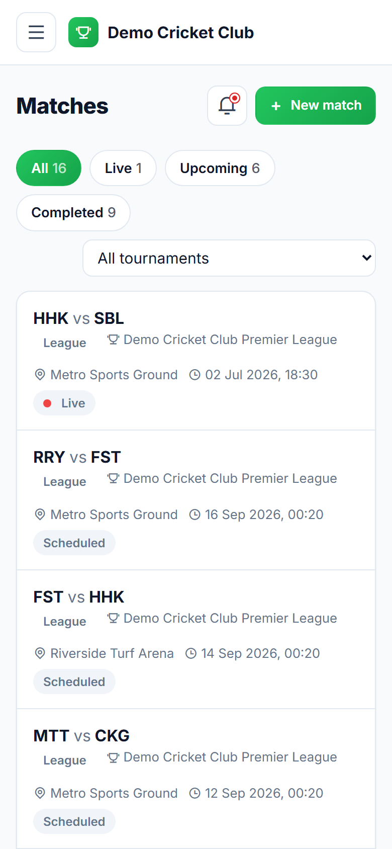 Cricket Scoring & Tournament Management Software screenshot