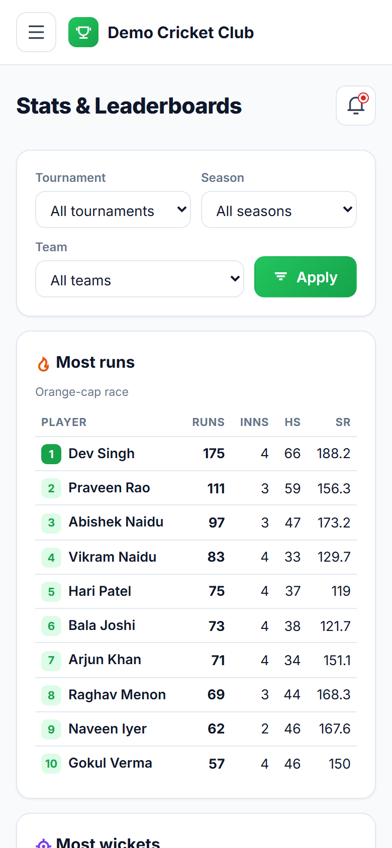 Cricket Scoring & Tournament Management Software screenshot