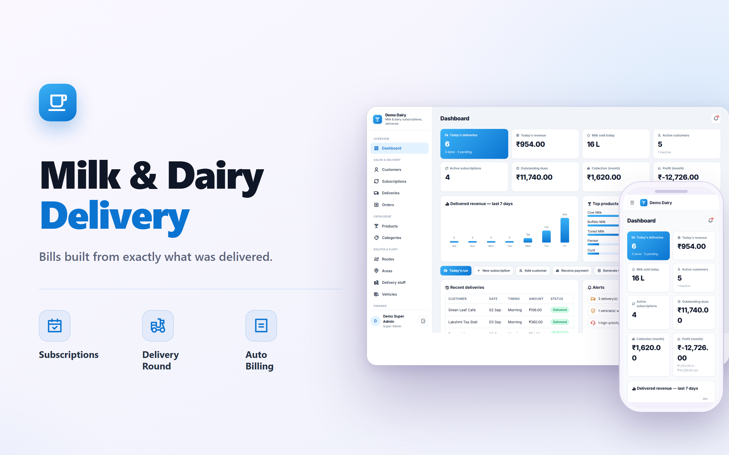 Milk & Dairy Subscription, Delivery and Billing Software