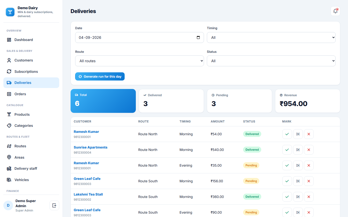 Milk & Dairy Subscription, Delivery and Billing Software screenshot
