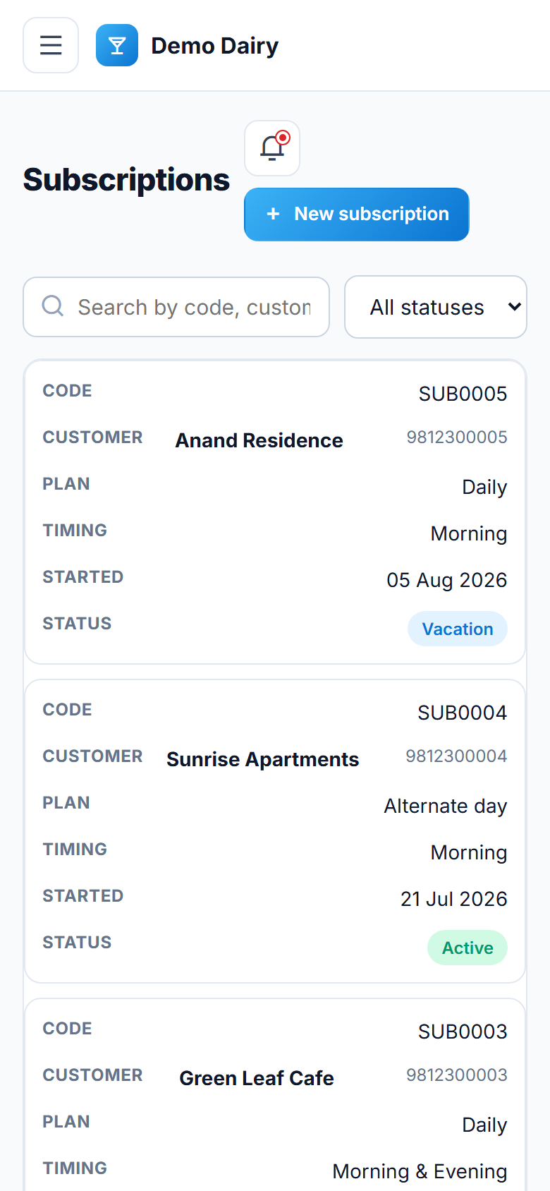 Milk & Dairy Subscription, Delivery and Billing Software screenshot