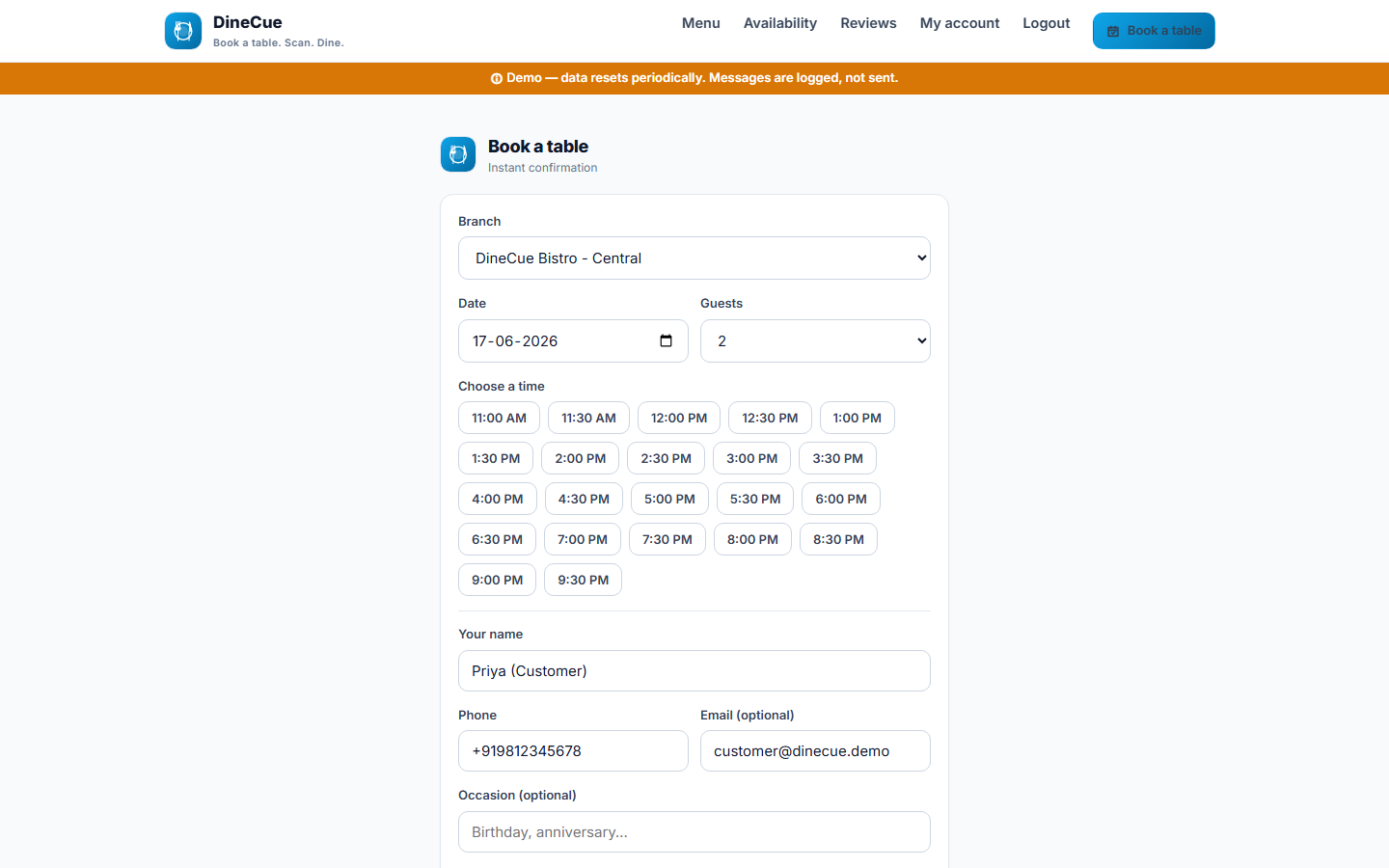 DineCue screenshot
