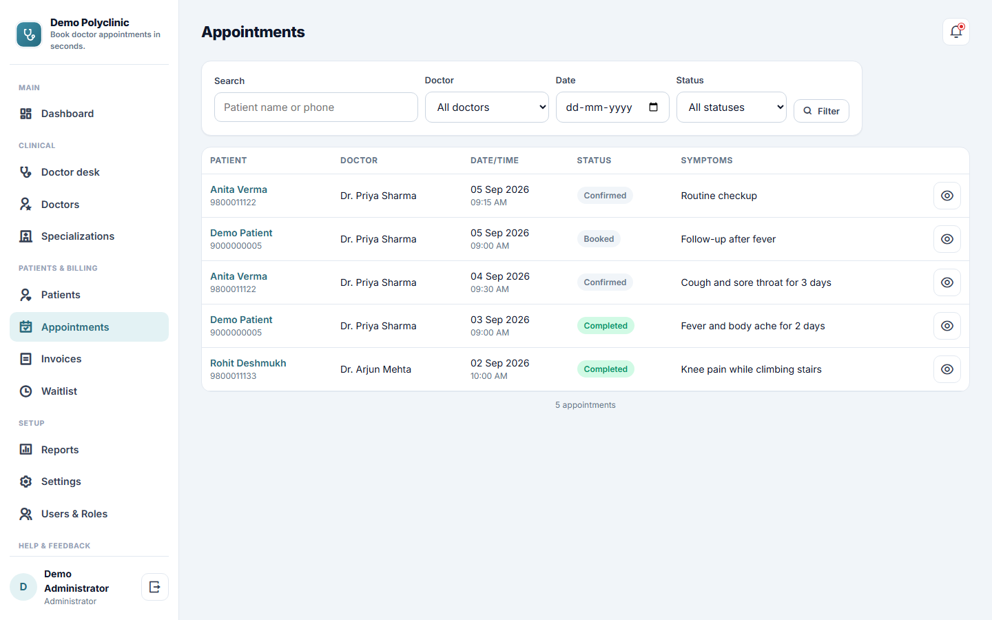 Doctor Appointment Booking Software screenshot