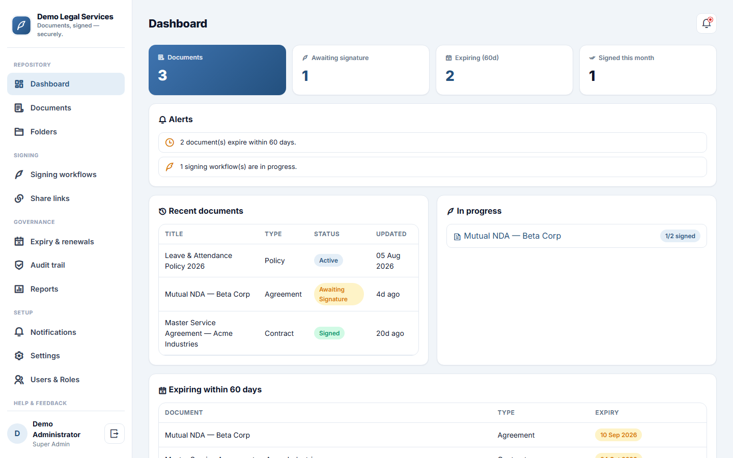Document Management & E-Signature Software screenshot