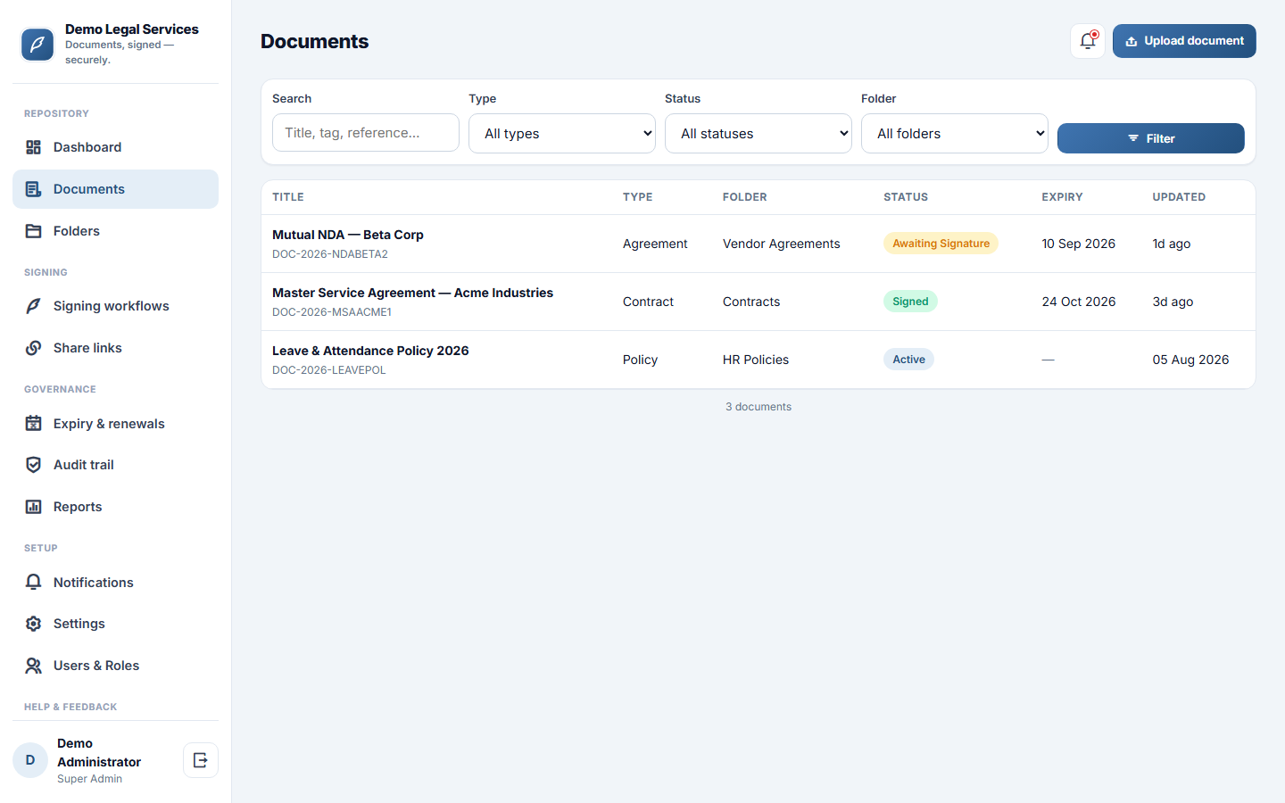 Document Management & E-Signature Software screenshot