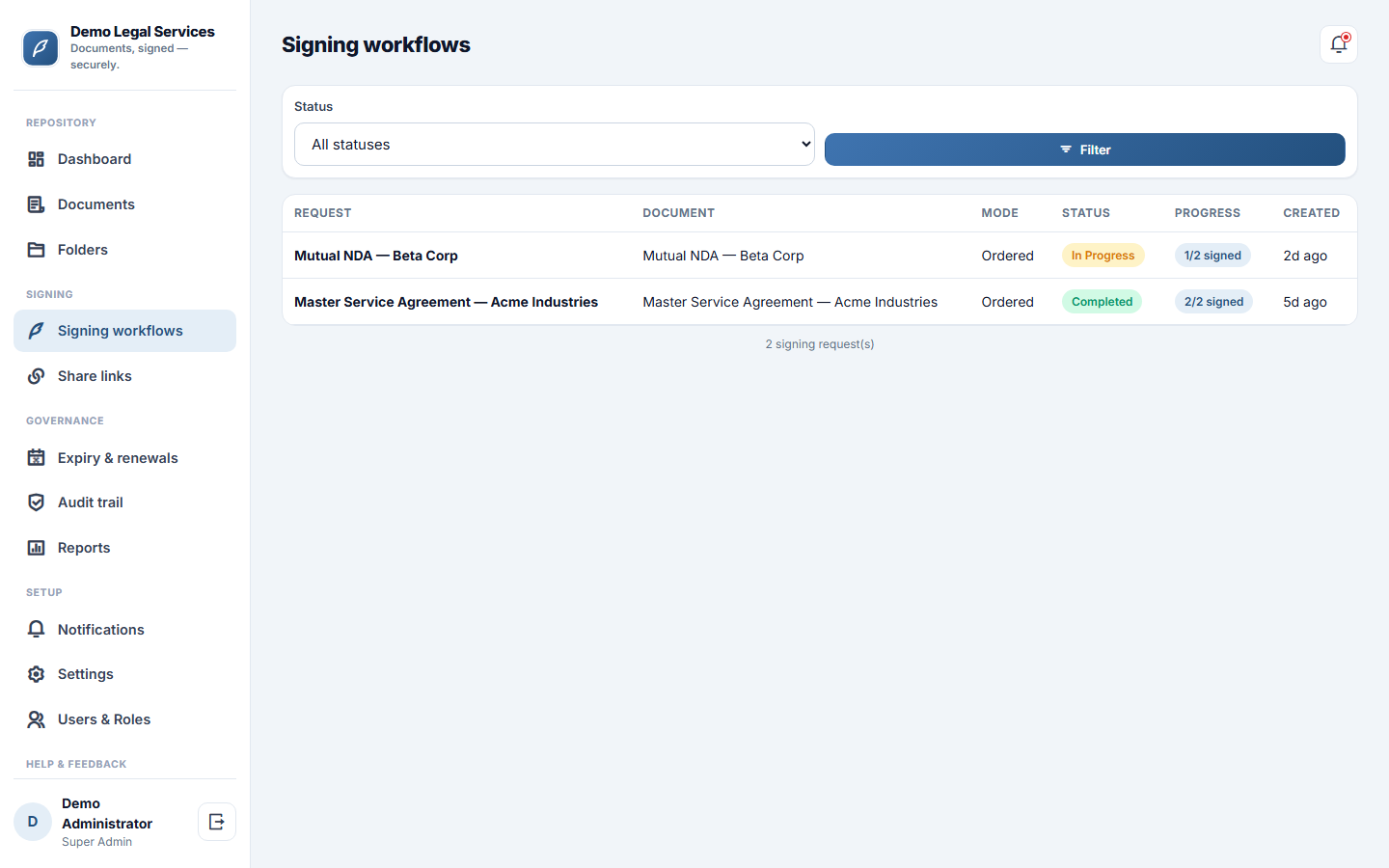 Document Management & E-Signature Software screenshot