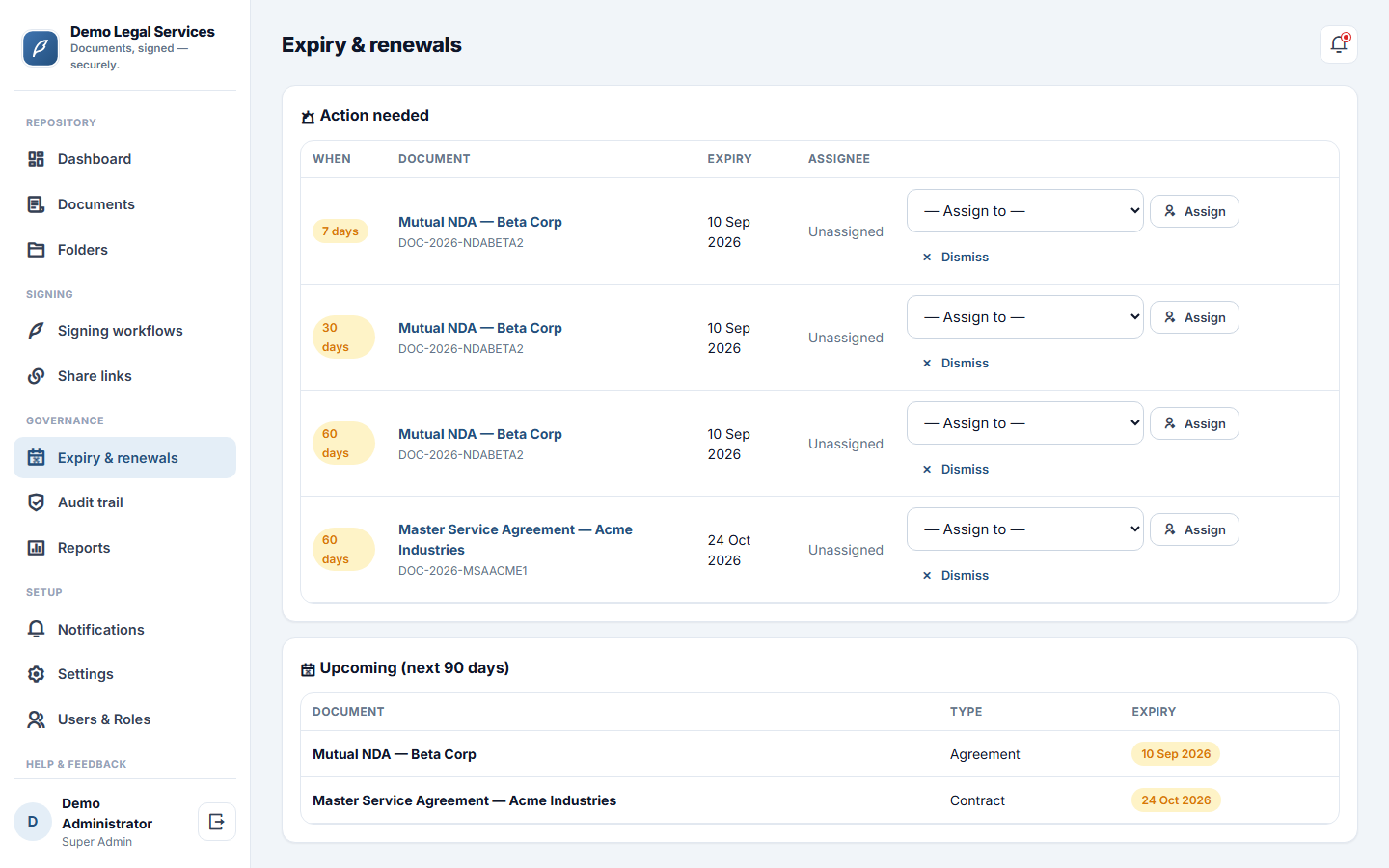 Document Management & E-Signature Software screenshot