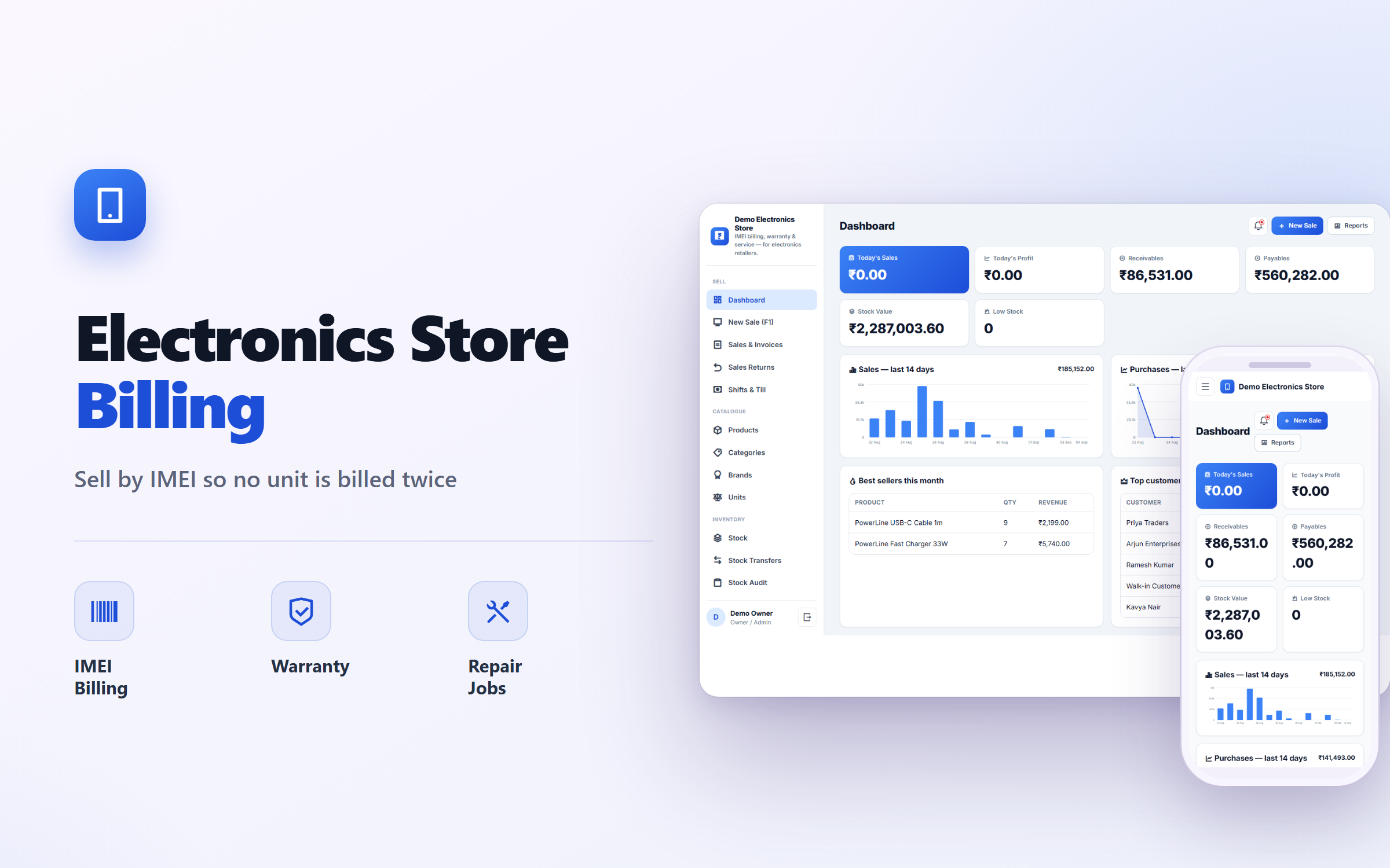 Electronics Store Billing, Warranty & Service Management Software