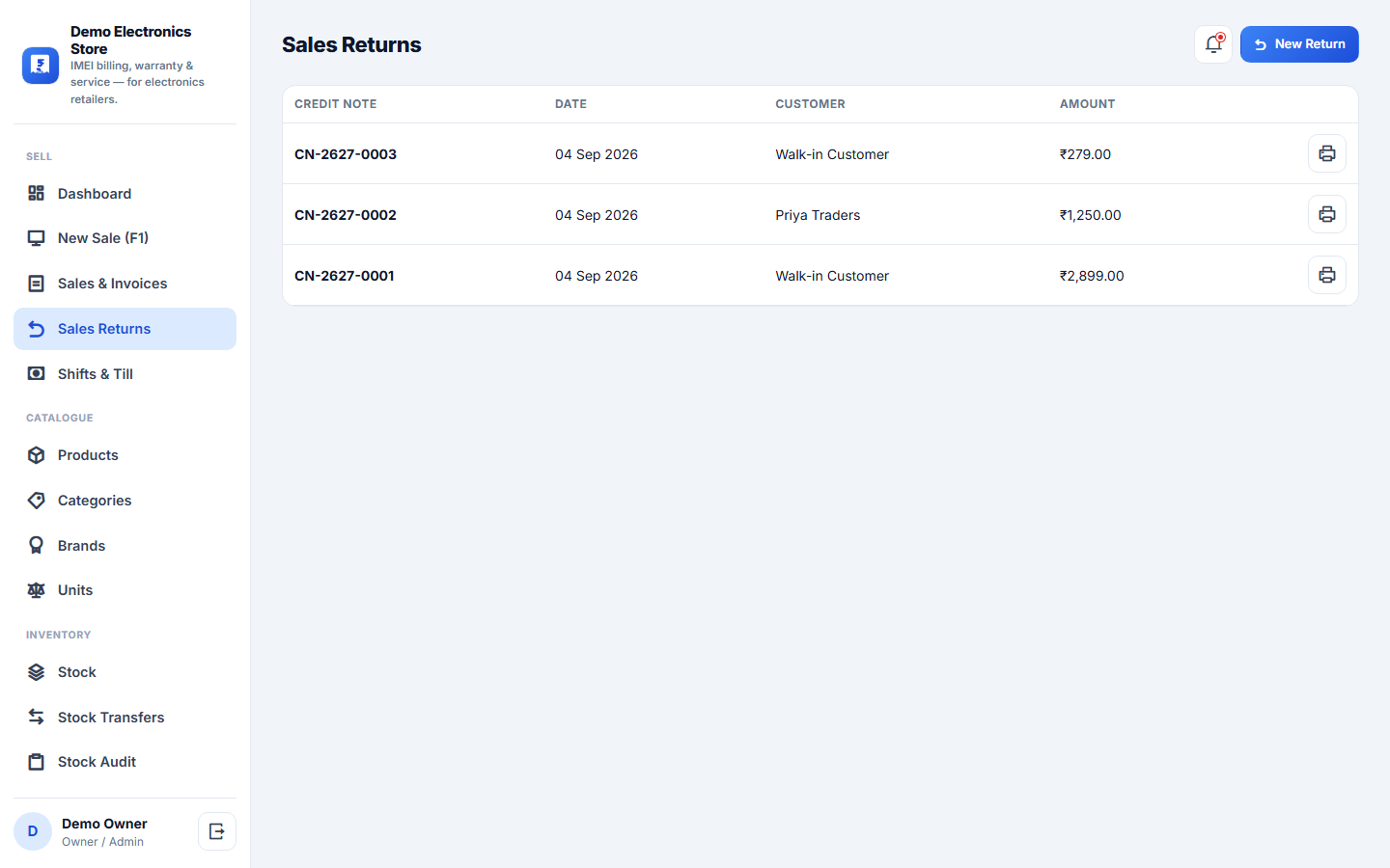 Electronics Store Billing, Warranty & Service Management Software screenshot