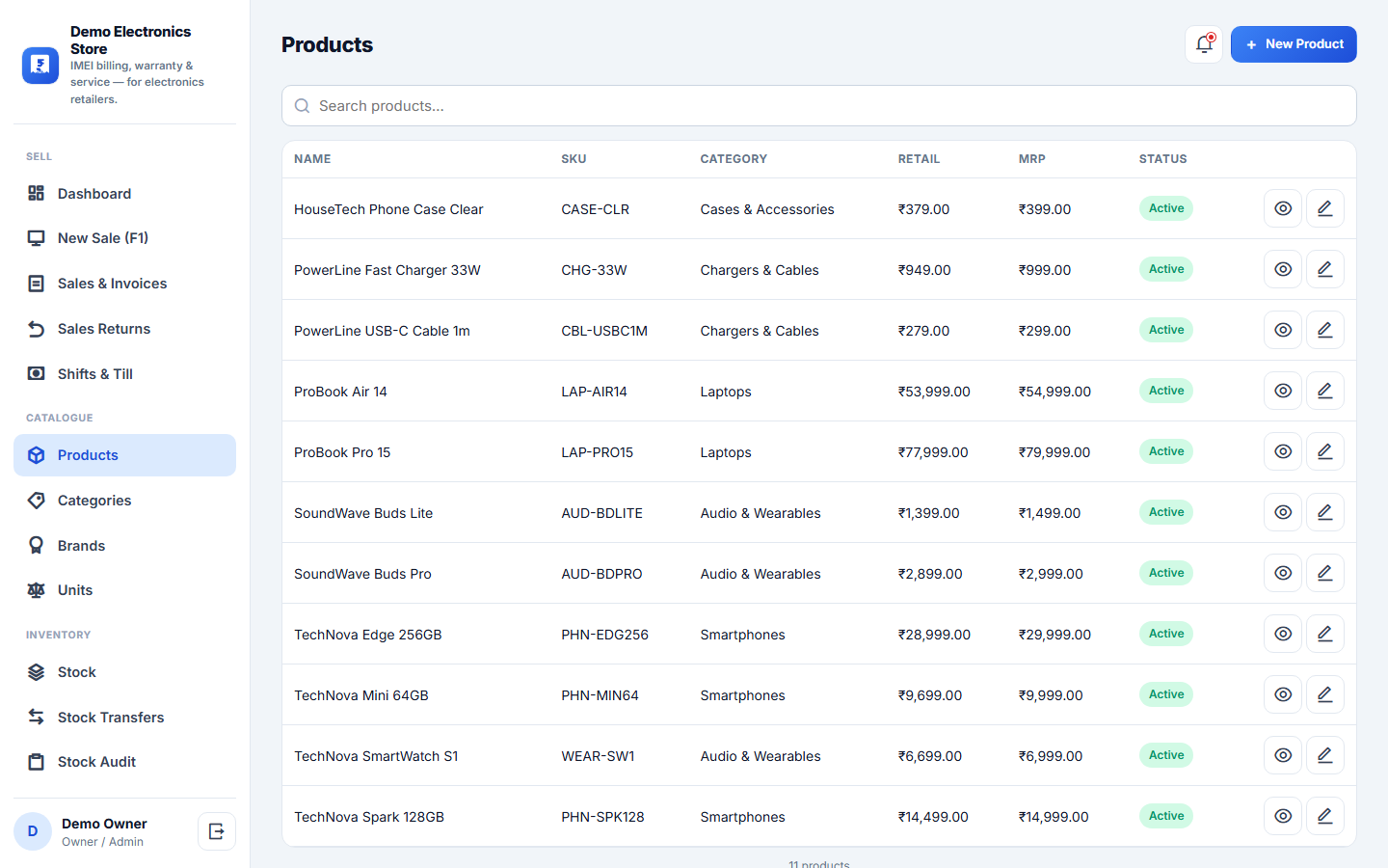 Electronics Store Billing, Warranty & Service Management Software screenshot
