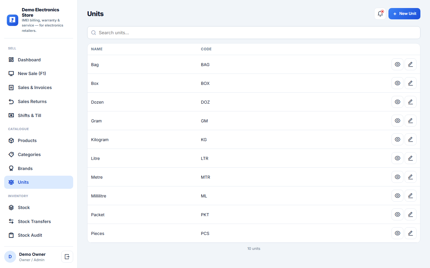 Electronics Store Billing, Warranty & Service Management Software screenshot